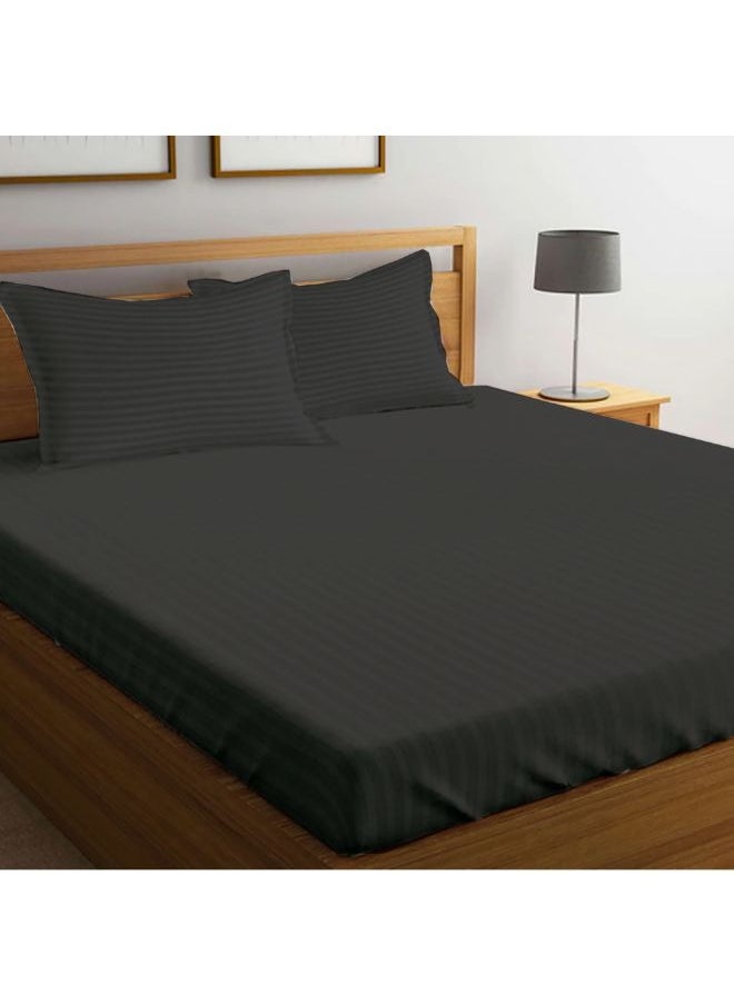 BYFT Tulip (Charcoal) King Size Fitted Sheet and Pillow Covers with 1 cm Satin Stripe (Set of 3 Pcs) 100% Cotton, Soft and Luxurious Hotel Quality Bed linen-300 TC  - Image 1