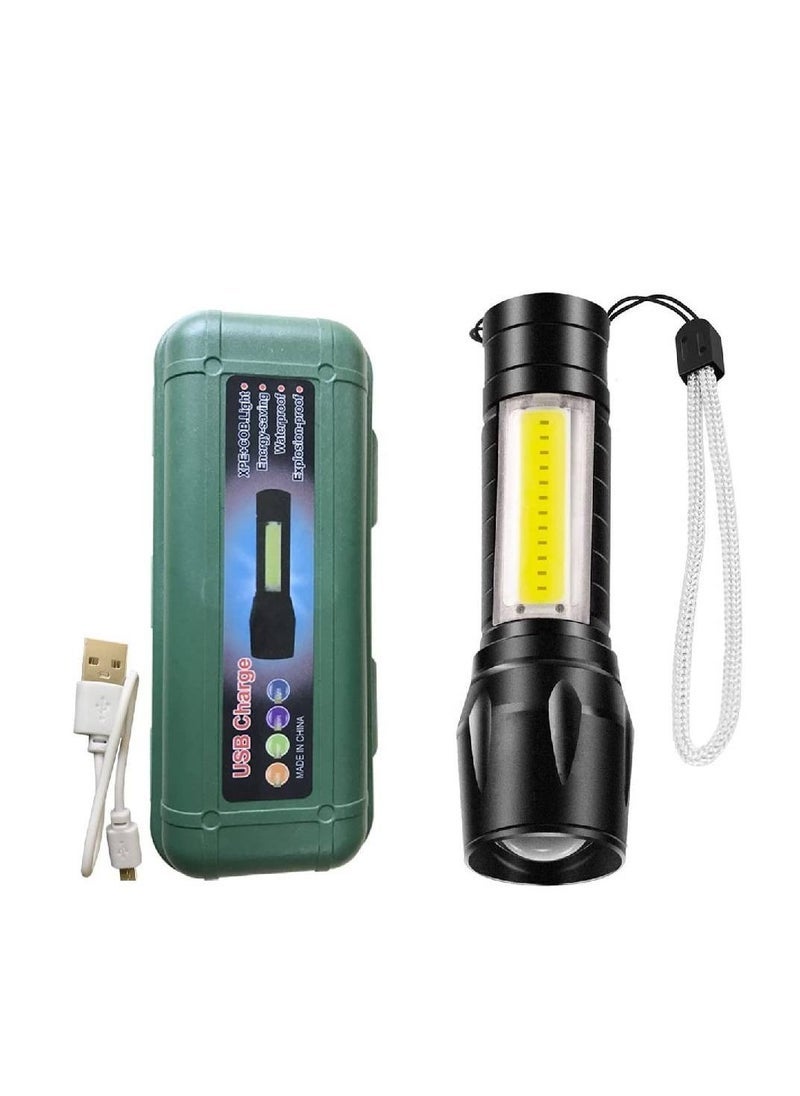 ELTRAZONE LED Flashlight Rechargeable USB Torch – Mini Portable Pocket Flashlight, Super Bright Handheld Light, COB Side Searchlight, High Lumens, Zoomable, Ideal for Emergency, Camping & Outdoor Activities - Image 1