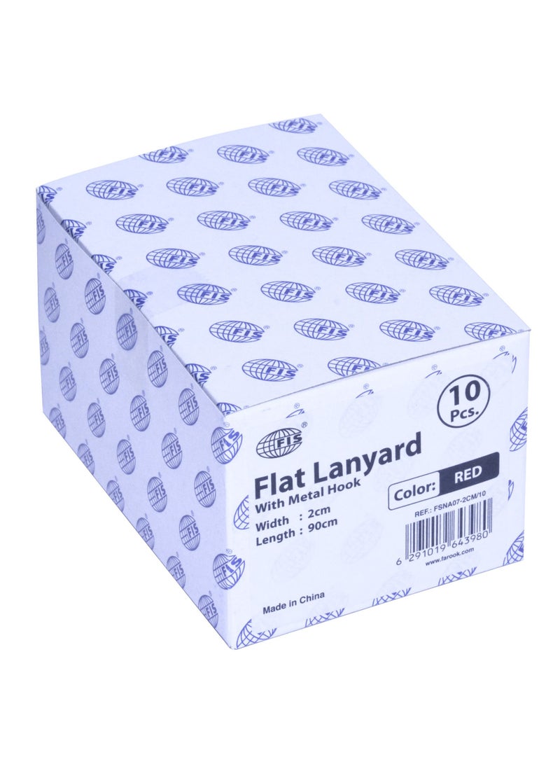 FIS 10 قطع من حبل العنق المسطح من FIS باللون الأحمر بخطاف معدني 2X90 سم - FSNA07-2CM/10 - Image 4