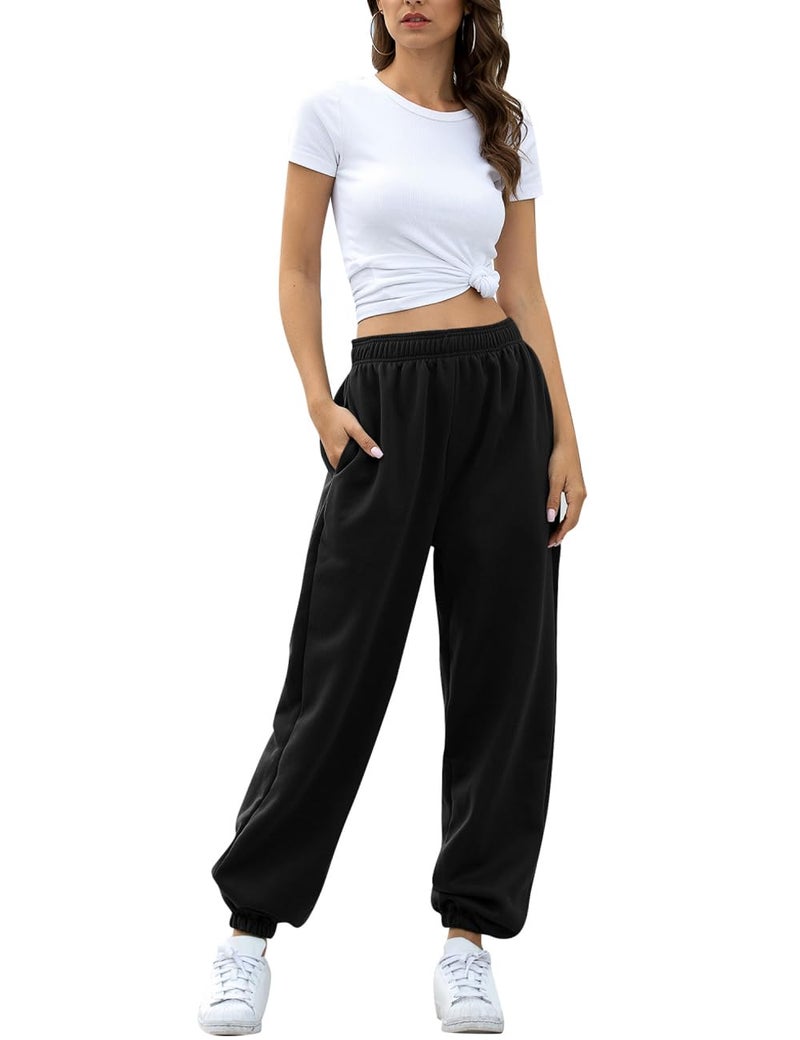 HeSaYep Women's High Waisted Sweatpants Workout Active Joggers Pants Baggy Lounge Bottoms,Black M - Image 4