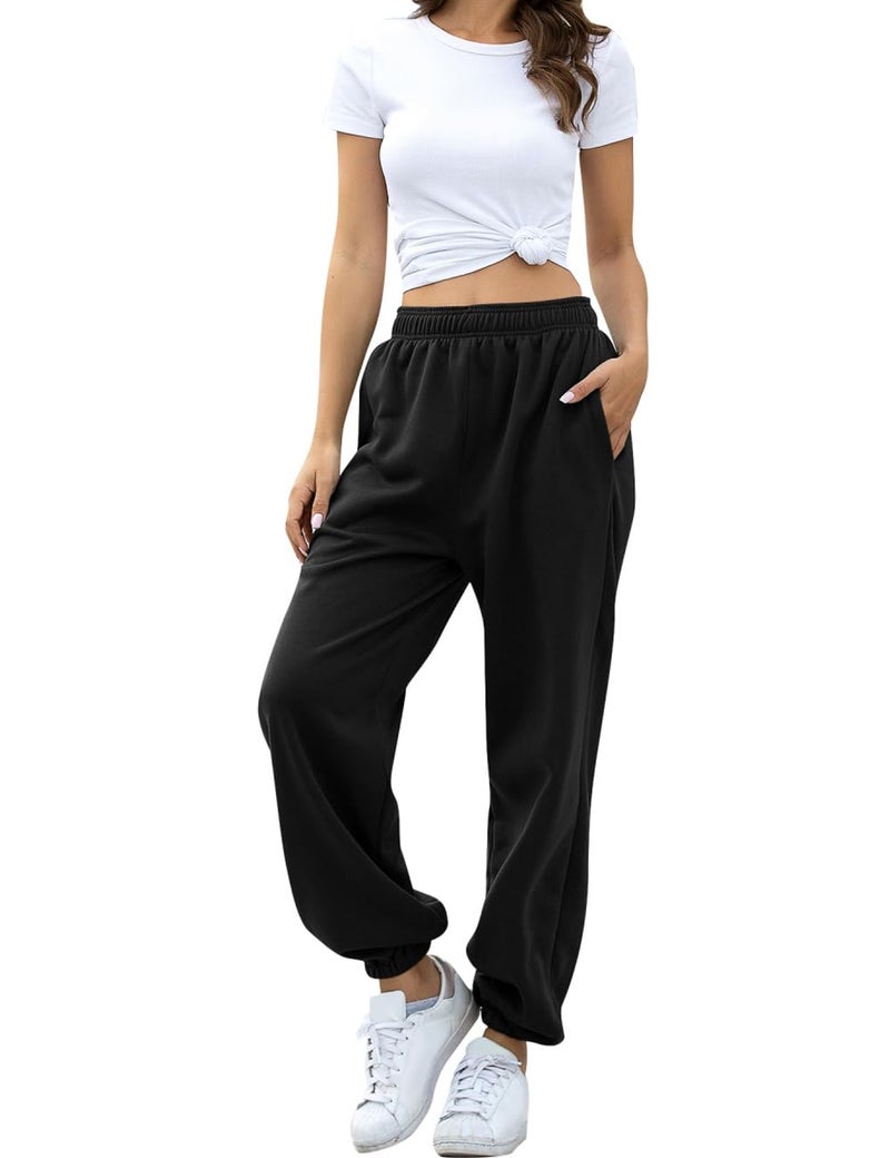 HeSaYep Women's High Waisted Sweatpants Workout Active Joggers Pants Baggy Lounge Bottoms,Black M - Image 5