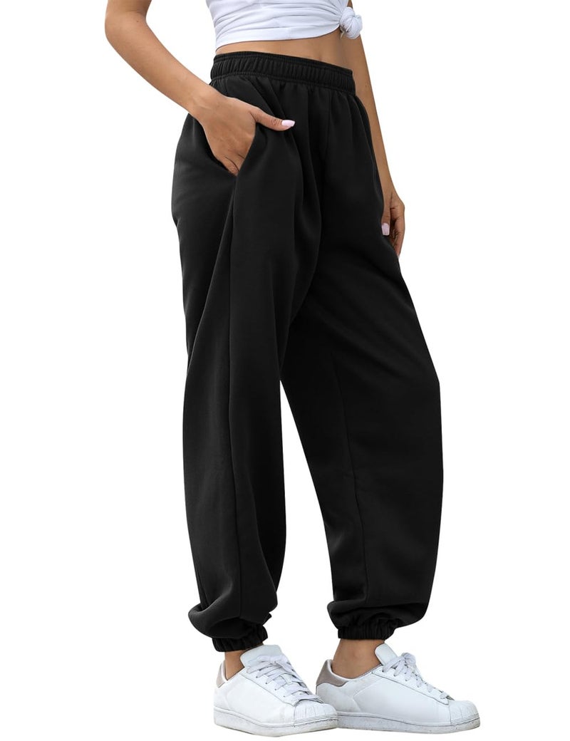 HeSaYep Women's High Waisted Sweatpants Workout Active Joggers Pants Baggy Lounge Bottoms,Black M - Image 3