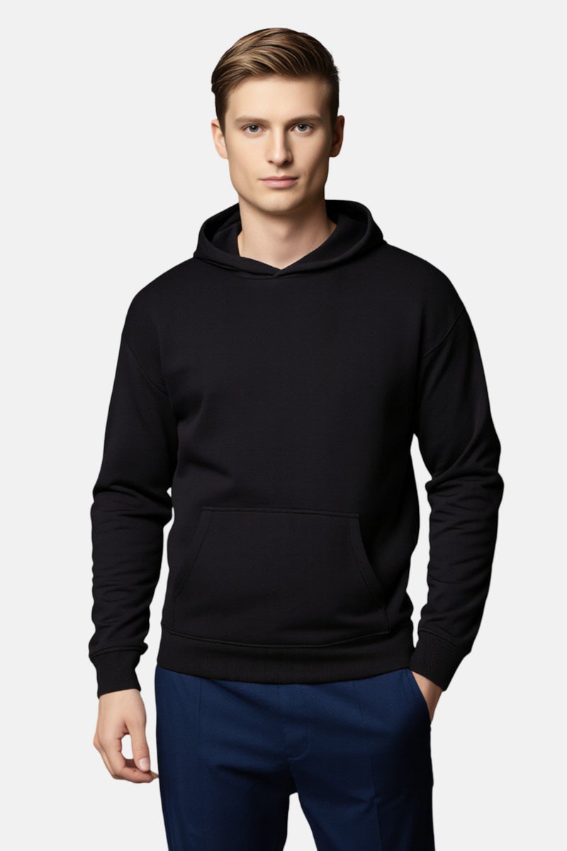 Algspar هودي رجالي سادة بأكمام طويلة، أسود - Image 1
