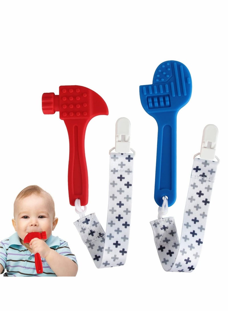Silicone Teething Toys,2 Pack Soft Wrench Hammer Funny Toddlers Infant Baby Teethers Spanner Shape BPA Free Oral Motor Stimulation Relief Soothe Babies Gums Set - Image 1
