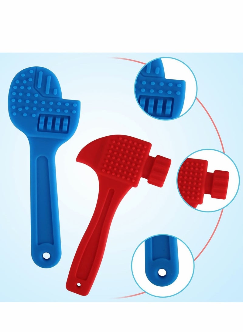 Silicone Teething Toys,2 Pack Soft Wrench Hammer Funny Toddlers Infant Baby Teethers Spanner Shape BPA Free Oral Motor Stimulation Relief Soothe Babies Gums Set - Image 3
