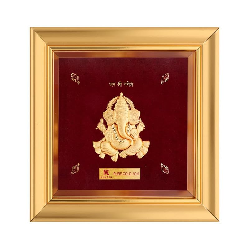 KUNDAN 24k Gold Foiled Artwork Ganesha Frame (S0) 13 * 13cm - Image 1