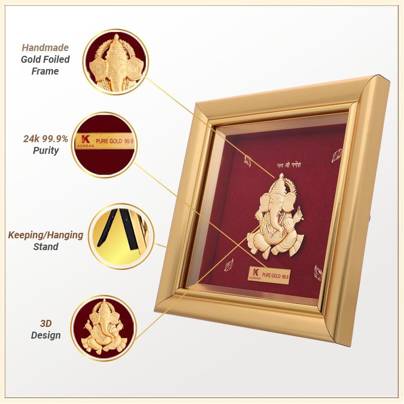 KUNDAN 24k Gold Foiled Artwork Ganesha Frame (S0) 13 * 13cm - Image 2
