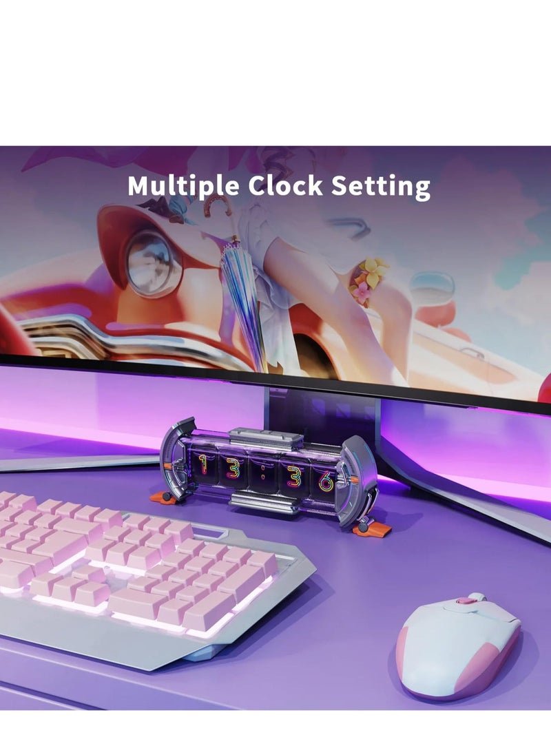 Excefore - Cyberpunk Gaming Setup Digital Clock, Modern Desktop Clock, with Smart APP Control, WiFi Connect, RGB LED Display, Personalized Dashboard, Pixel Art for Gaming Room & Office Decor (Sliver) - Image 1