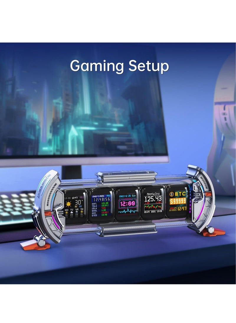 Excefore - Cyberpunk Gaming Setup Digital Clock, Modern Desktop Clock, with Smart APP Control, WiFi Connect, RGB LED Display, Personalized Dashboard, Pixel Art for Gaming Room & Office Decor (Sliver) - Image 1