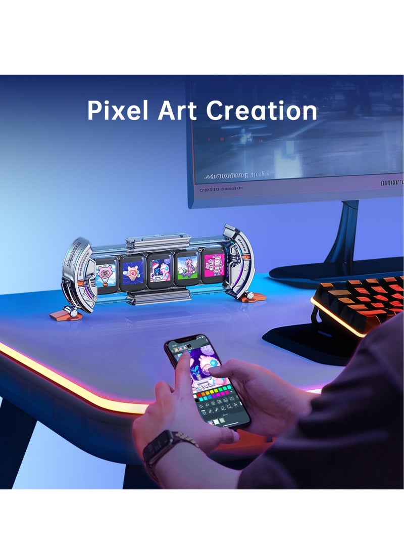 Excefore - Cyberpunk Gaming Setup Digital Clock, Modern Desktop Clock, with Smart APP Control, WiFi Connect, RGB LED Display, Personalized Dashboard, Pixel Art for Gaming Room & Office Decor (Sliver) - Image 1