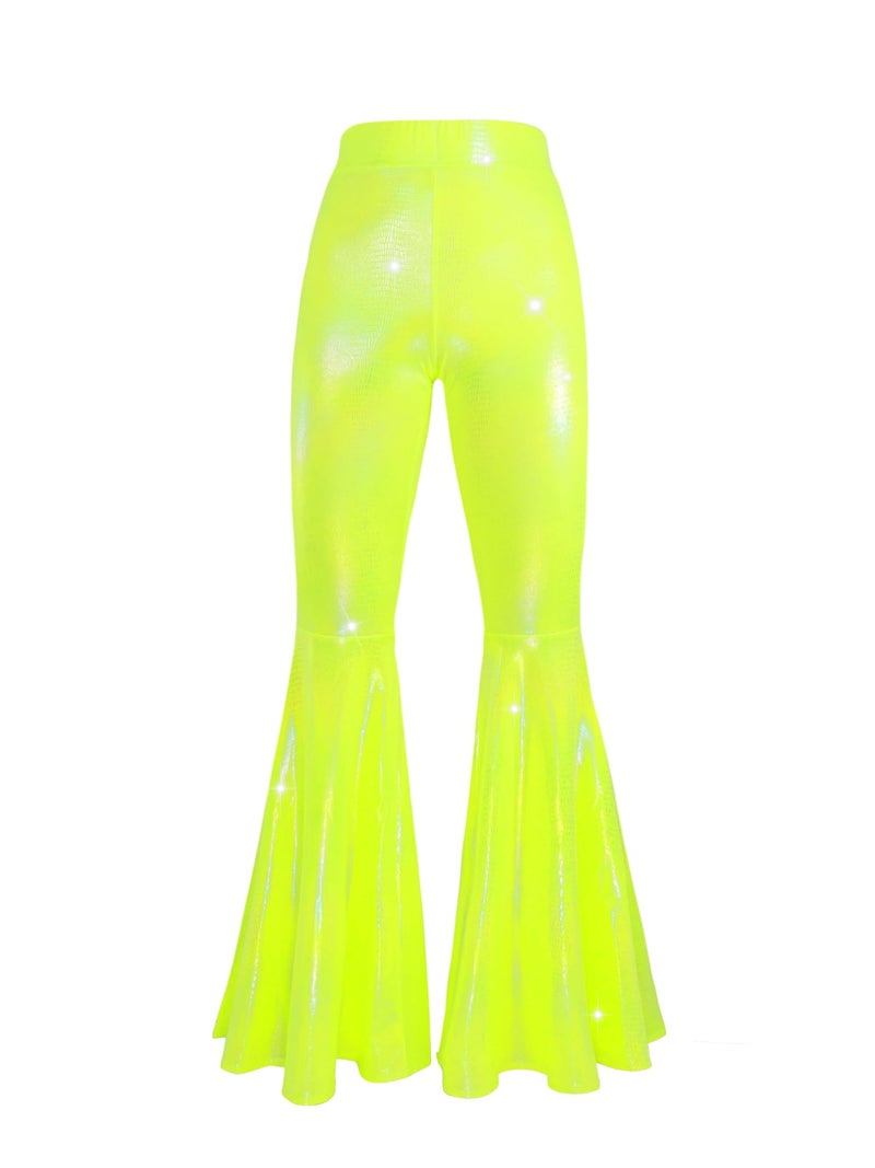 Nawgut Womens Sequin Flare Pant Sparkly High Waisted Leg Bell Bottom Glitter Trousers Night Out Clubwear-Small - Image 3