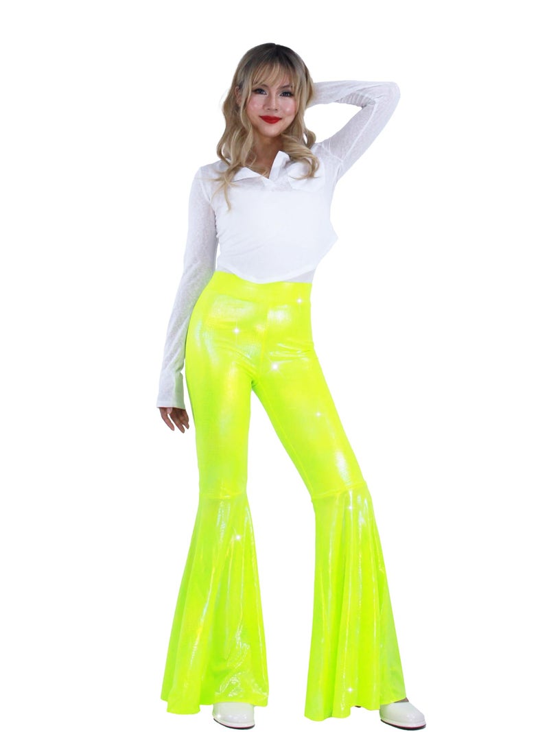 Nawgut Womens Sequin Flare Pant Sparkly High Waisted Leg Bell Bottom Glitter Trousers Night Out Clubwear-Small - Image 2