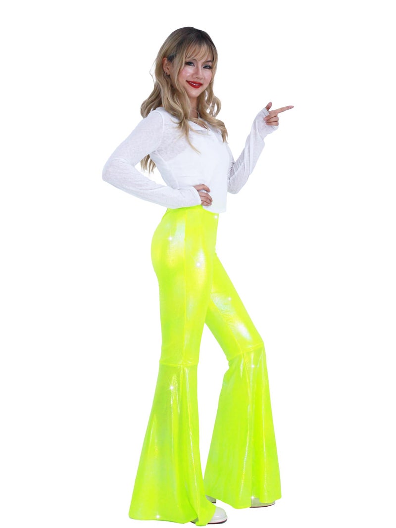 Nawgut Womens Sequin Flare Pant Sparkly High Waisted Leg Bell Bottom Glitter Trousers Night Out Clubwear-Small - Image 4