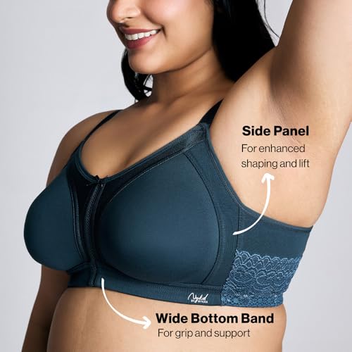 NYKD by Nykaa Women’s Full Support M-Frame Heavy Bust Everyday Cotton Bra | Non-Padded | Wireless | Full Coverage| Bra, NYB101, Dark Blue, 34DD, 1N - Image 5