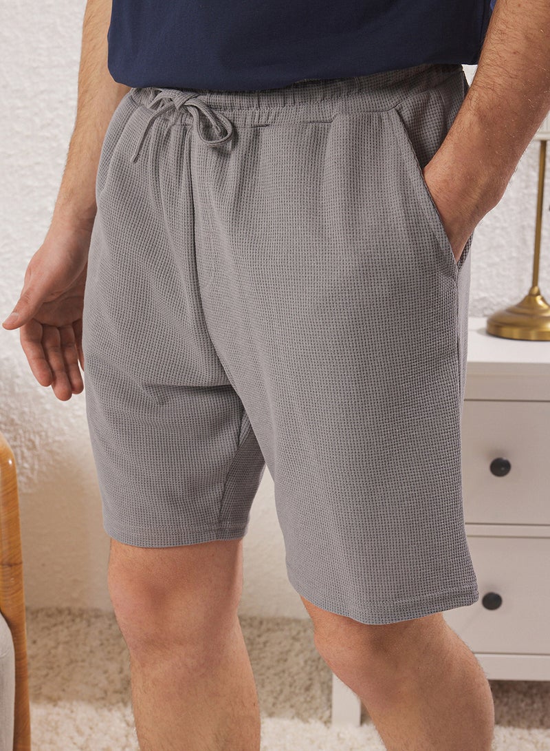 trendyol Navy Blue Gray Regular Fit Knitted Pajama Set with Textured Shorts Tmnss25Pt00021 - Image 3