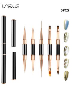 Unique 5Pcs Nail Art Brushes - Double Ended Nail Art Lines 3D Drawing Pen - Nail Cleaning Brushes - Builder Gel Brushes Nail Art Tools for Salon Home DIY Manicure - Double-headed Dual-use Pull Wire Painting Pen  - Image 1