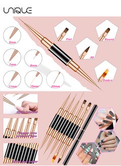Unique 5Pcs Nail Art Brushes - Double Ended Nail Art Lines 3D Drawing Pen - Nail Cleaning Brushes - Builder Gel Brushes Nail Art Tools for Salon Home DIY Manicure - Double-headed Dual-use Pull Wire Painting Pen  - Image 3