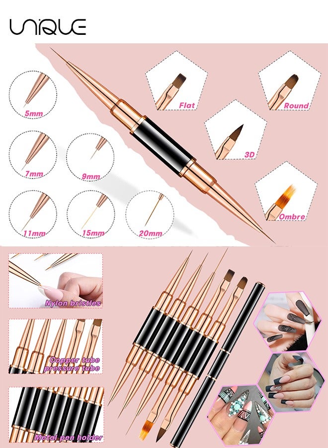 Unique 5Pcs Nail Art Brushes - Double Ended Nail Art Lines 3D Drawing Pen - Nail Cleaning Brushes - Builder Gel Brushes Nail Art Tools for Salon Home DIY Manicure - Double-headed Dual-use Pull Wire Painting Pen - Image 3