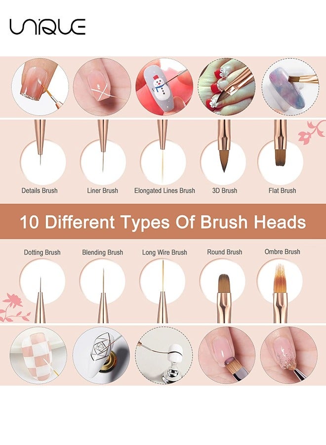 Unique 5Pcs Nail Art Brushes - Double Ended Nail Art Lines 3D Drawing Pen - Nail Cleaning Brushes - Builder Gel Brushes Nail Art Tools for Salon Home DIY Manicure - Double-headed Dual-use Pull Wire Painting Pen - Image 4