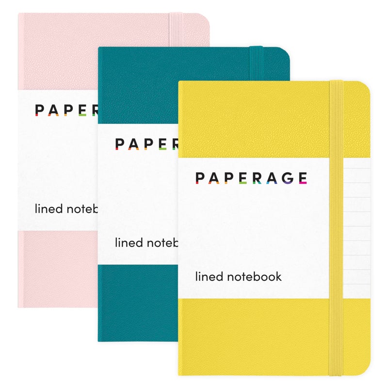 PAPERAGE Lined Pocket Journal Notebook, 3 Pack, (Yellow, Blush, Turquoise), 160 Pages, Small, 3.6 inches x 5.6 inches - 100 GSM Thick Paper, Hardcover - Image 1