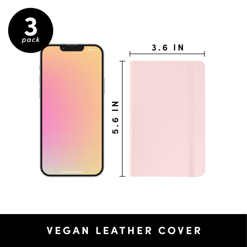 PAPERAGE Lined Pocket Journal Notebook, 3 Pack, (Yellow, Blush, Turquoise), 160 Pages, Small, 3.6 inches x 5.6 inches - 100 GSM Thick Paper, Hardcover - Image 2