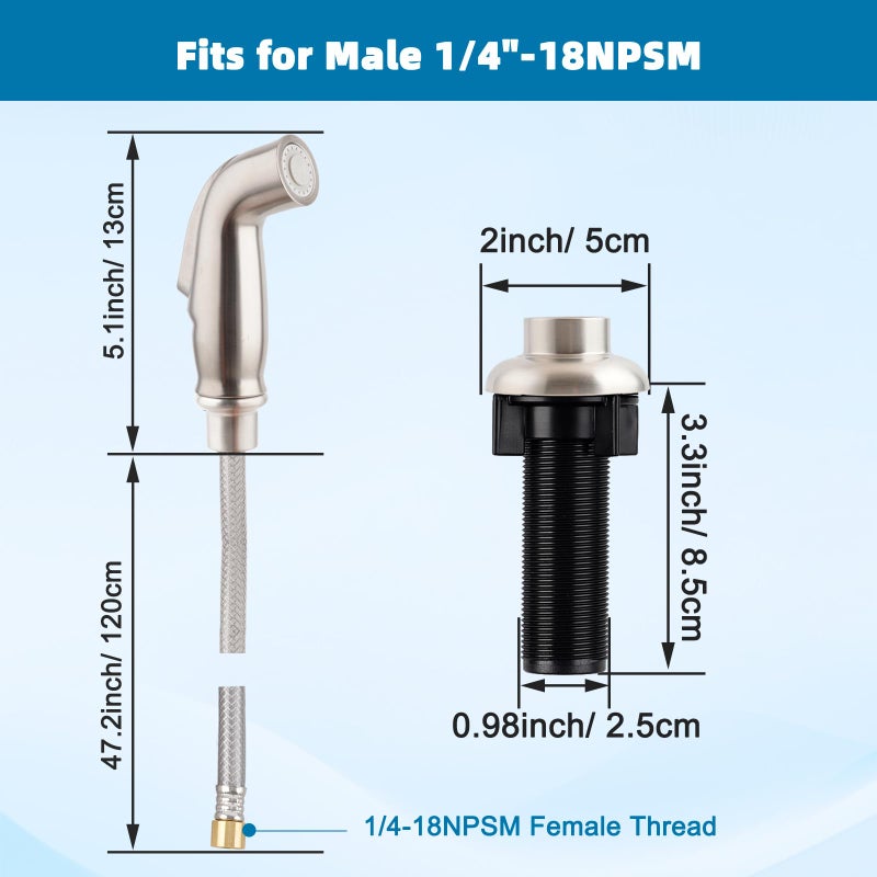 iFealClear Universal Kitchen Side Sprayer Compatible with Moen Faucet, Kitchen Sink Faucet Sprayer Replacement with Quick Connector/Hose/Holder, Pull Out Sprayer Head Replacement, Easy to Install, Brushed Nickel - Image 2