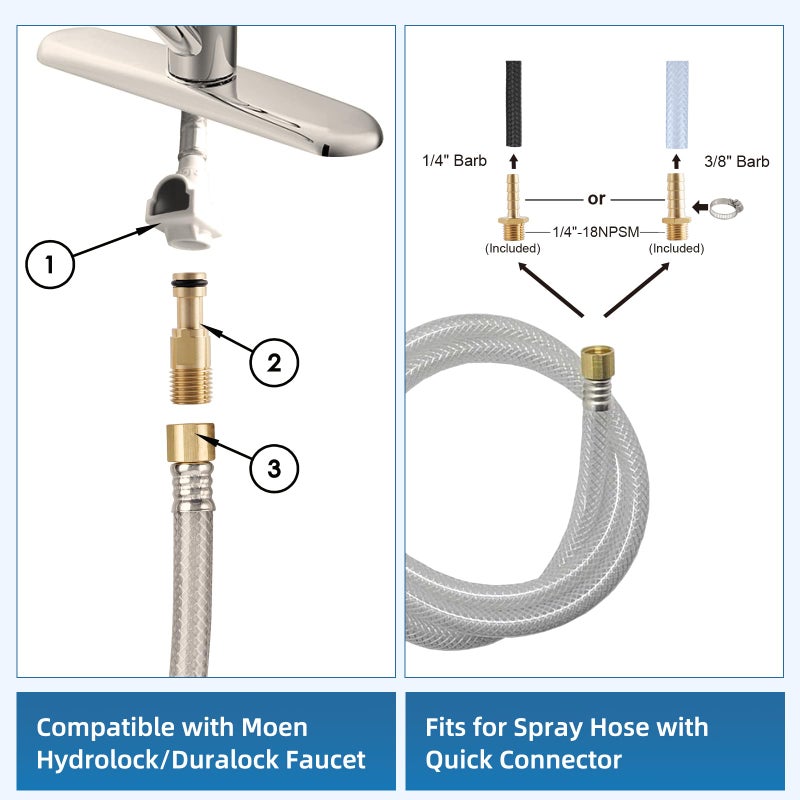 iFealClear Universal Kitchen Side Sprayer Compatible with Moen Faucet, Kitchen Sink Faucet Sprayer Replacement with Quick Connector/Hose/Holder, Pull Out Sprayer Head Replacement, Easy to Install, Brushed Nickel - Image 3