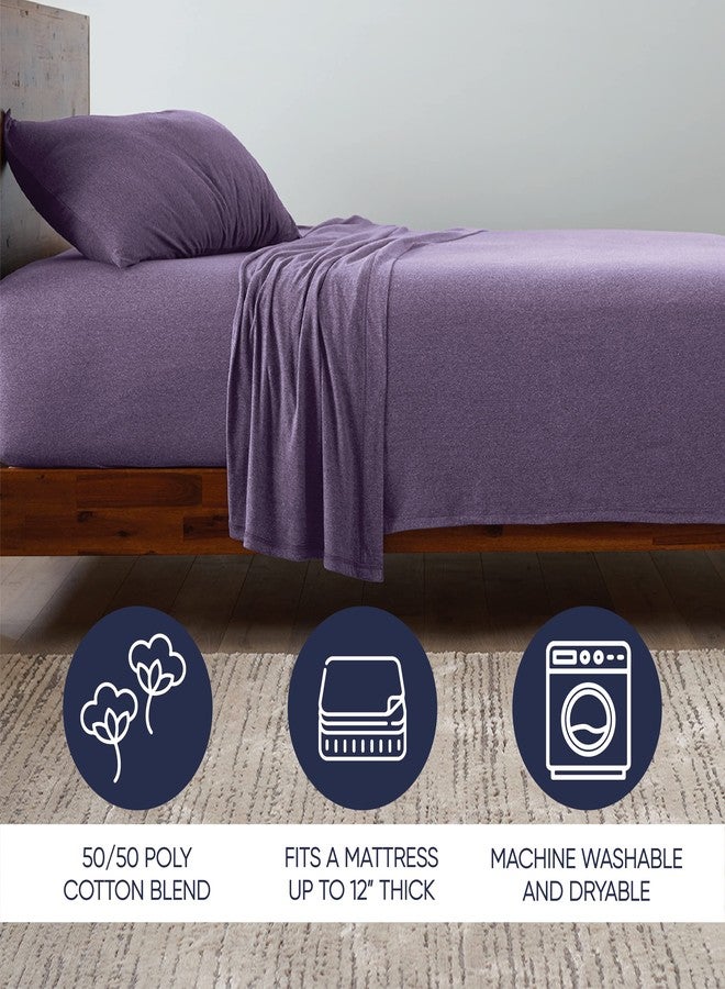 Ella Jayne Twin XL Jersey Sheet Sets (4 Pieces) All Seasons, Wrinkle Resistant, Cozy Stretchable Knit T-Shirt, Super Soft with Deep Pockets Jersey Sheets Twin XL (Heather Purple) - Image 4