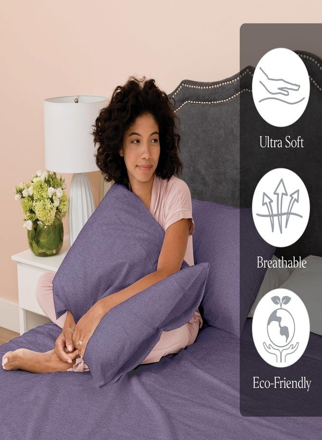 Ella Jayne Twin XL Jersey Sheet Sets (4 Pieces) All Seasons, Wrinkle Resistant, Cozy Stretchable Knit T-Shirt, Super Soft with Deep Pockets Jersey Sheets Twin XL (Heather Purple) - Image 3