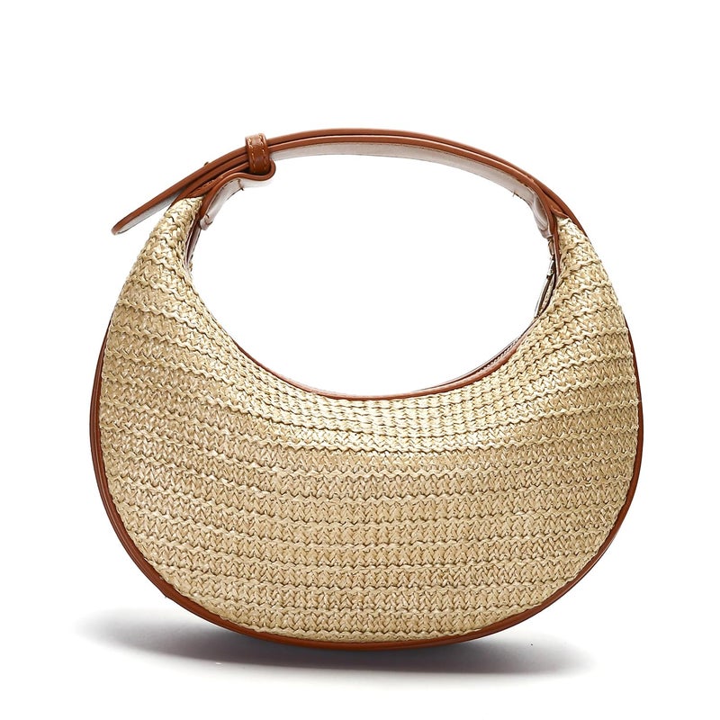 Herald Straw Crossbody Bag for Women Beach Woven Hobo Handbag Summer Chic Crescent Shoulder Purses with Adjustable Strap (Brown) - Image 1