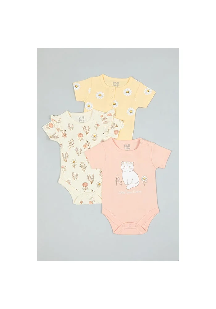 R&b 3 Pack Printed Bodysuits with Short Sleeves