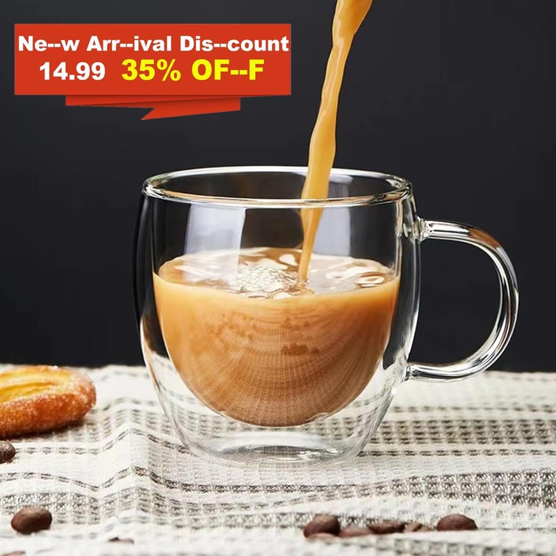 Mfacoy Double Wall Insulated Glasses - Set of 4, 5 oz Clear Coffee Cups with Handle, Thicker, Suit for Espresso Machine, Latte, Cappuccino - Image 2