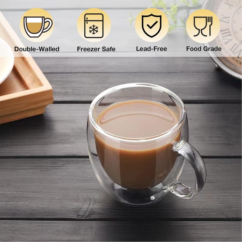 Mfacoy Double Wall Insulated Glasses - Set of 4, 5 oz Clear Coffee Cups with Handle, Thicker, Suit for Espresso Machine, Latte, Cappuccino - Image 5