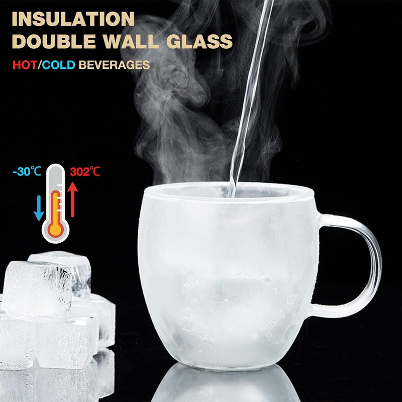 Mfacoy Double Wall Insulated Glasses - Set of 4, 5 oz Clear Coffee Cups with Handle, Thicker, Suit for Espresso Machine, Latte, Cappuccino - Image 4