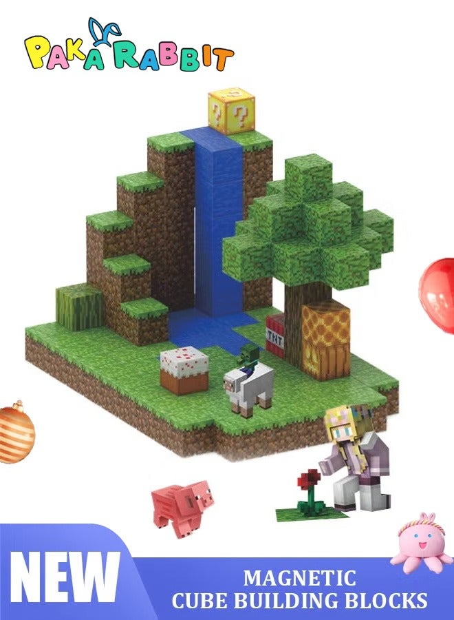 Paka Rabbit 60 Magnetic Blocks - Build a Mine Magnet World Set for Boys and Girls 3-5 6-8 Years Old, STEM Sensory Toys, Gifts for Girls Boys 3+, 2cm Magnet Cubes Classroom Essential Building Toys - Image 1