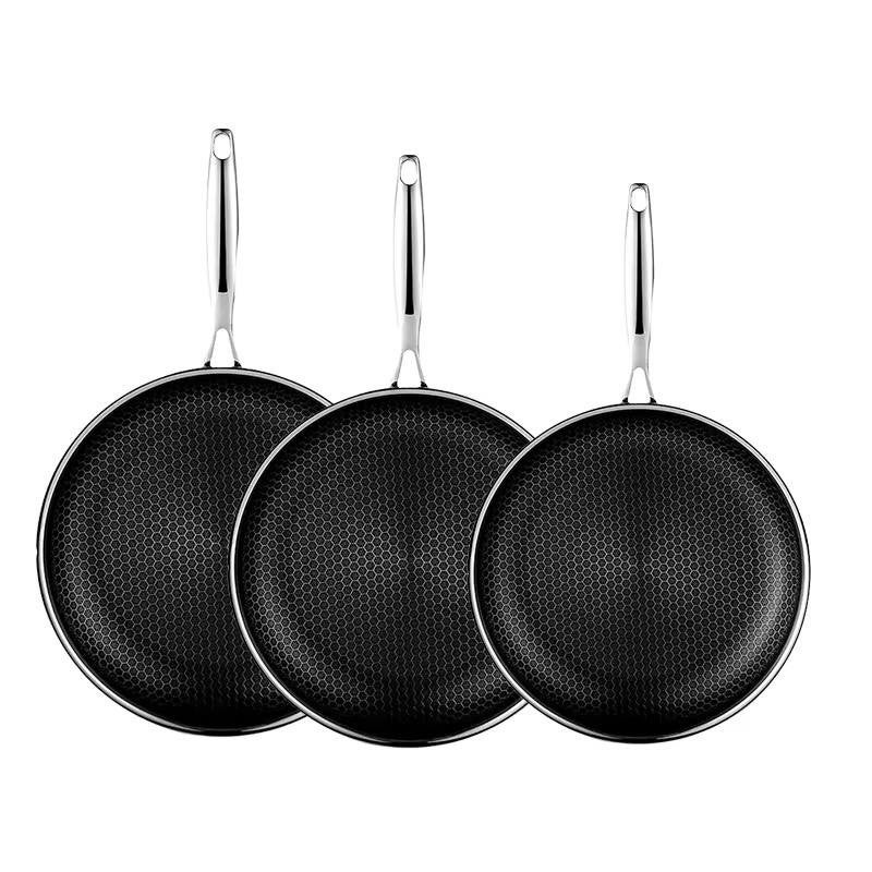 3-Piece Thermal Distribution Stainless Steel Frying Pan Set - 24, 26, 28 cm - Image 1