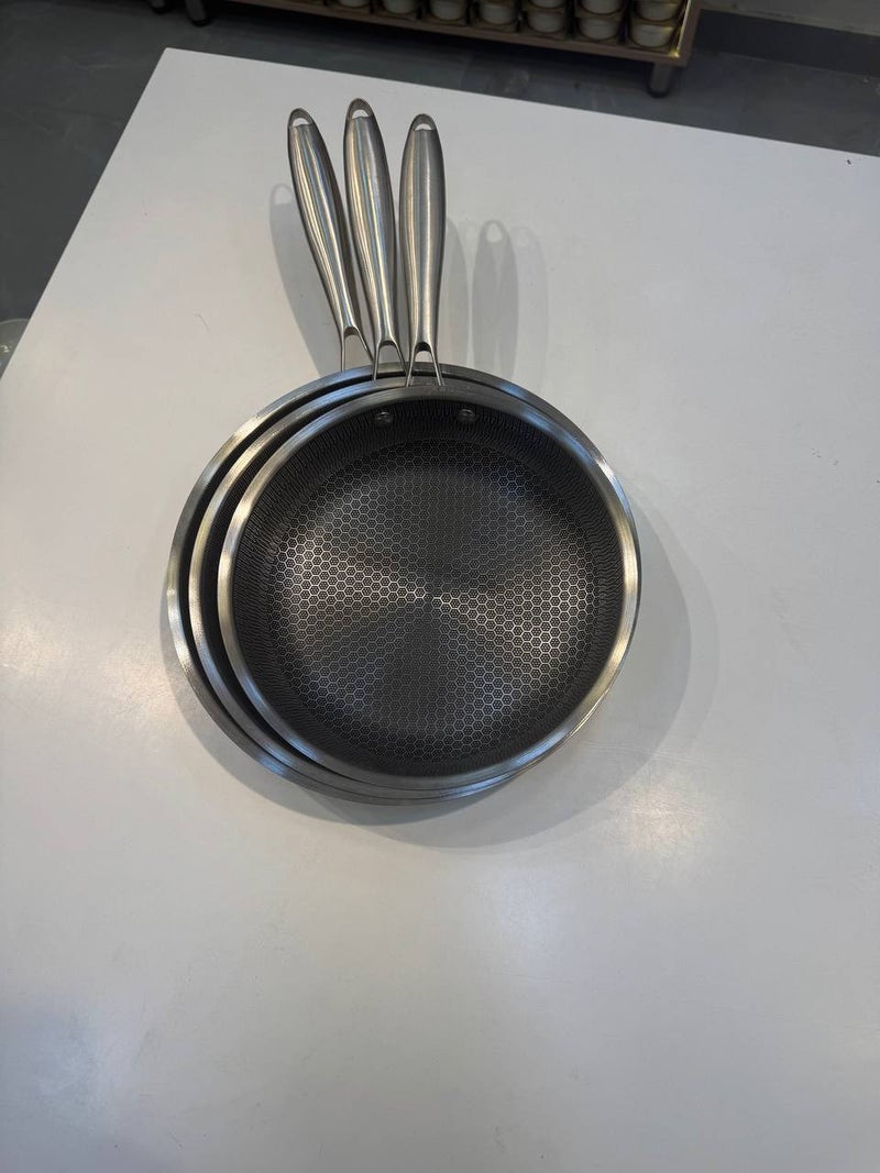 3-Piece Thermal Distribution Stainless Steel Frying Pan Set - 24, 26, 28 cm - Image 3