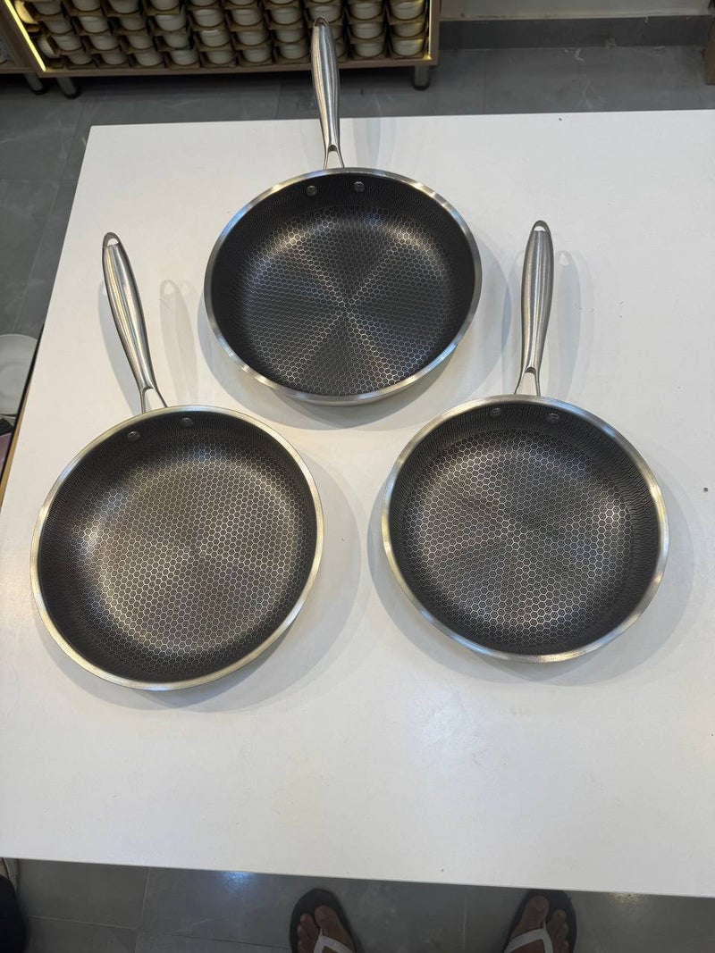 3-Piece Thermal Distribution Stainless Steel Frying Pan Set - 24, 26, 28 cm - Image 2
