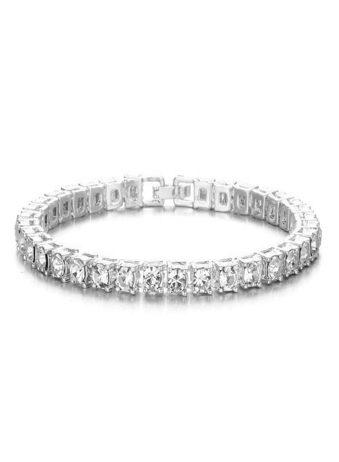HH BLING EMPIRE قلادة سلسلة التنس المرصعة بالألماس من HH BLING EMPIRE باللونين الذهبي والفضي للرجال والنساء، وقلادات التنس المرصعة بأحجار الراين للنساء والفتيات، وأطقم قلادات/أساور/أقراط مرصعة بالألماس (طقم 5 مم - فضي - 18) - Image 4