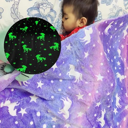 Famyo® Glow Blanket for Kids –Unicorn | Kids Blanket 0–15 Yrs | 200×152 cm Double Bed Blanket | Soft Flannel Blankets for Winter | Lab-Tested & Safe, (Purple) - Image 1