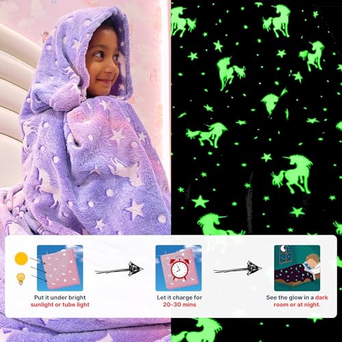Famyo® Glow Blanket for Kids –Unicorn | Kids Blanket 0–15 Yrs | 200×152 cm Double Bed Blanket | Soft Flannel Blankets for Winter | Lab-Tested & Safe, (Purple) - Image 3