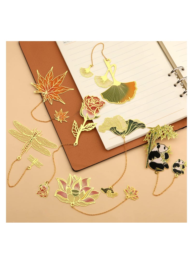 SOLARAE Metal Bookmarks,  Gold Metal Bookmarks, 7PCS Colorful Hollow Leaf Bookmark and Animal Bookmark, Vintage Metal Bookmark, Book Page Marker, for Birthday Present, Book Lovers, Writers, Readers, Adults - Image 2