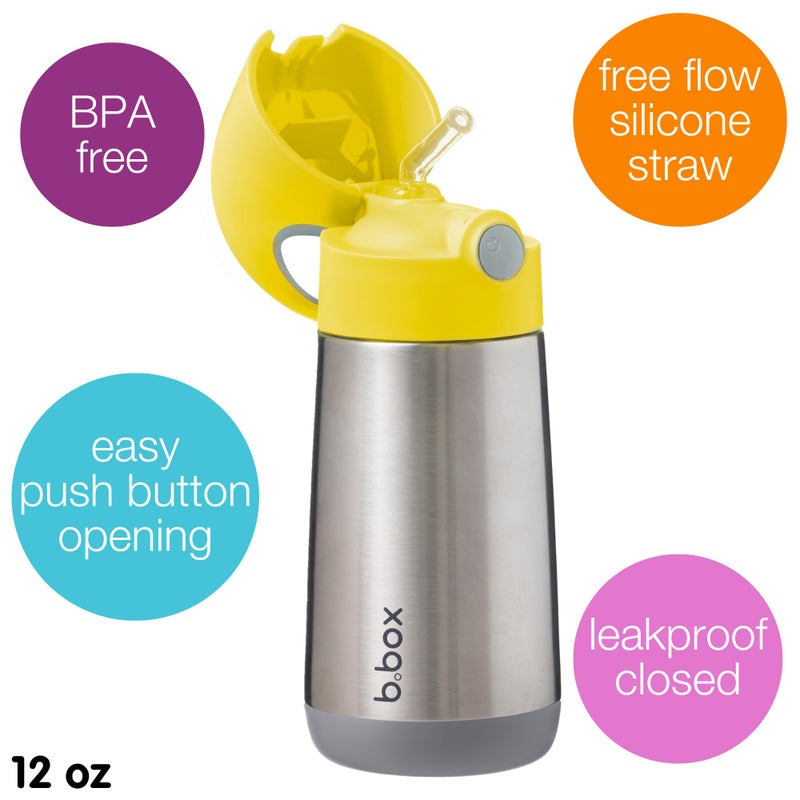 b.box 12 oz Insulated Water Bottle: Keeps Drinks Cold up to 8 Hours, Warm up to 6 Hours. Triple Wall Stainless Steel Kids Water Bottle w/Free Flow Silicone Straw Top. Leakproof & Dishwasher Safe - Image 3