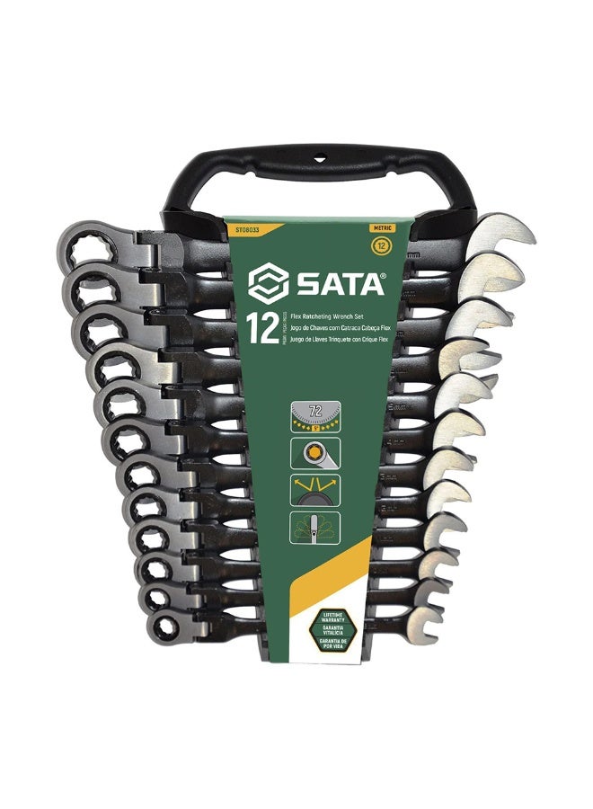 SATA ST08033 12-Piece Metric Flex Head Ratcheting Wrench Set - Black Edition - Image 1