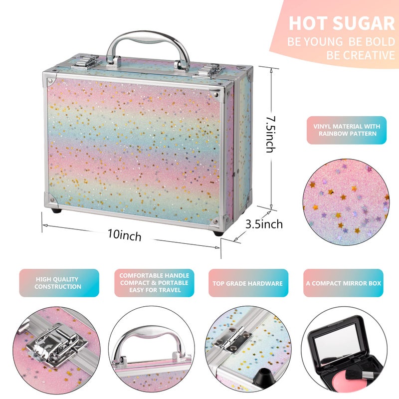 Hot Sugar Makeup Kit for Women Full Kit Teen Girls Starter Cosmetic Gift Set with Beautiful Rainbow Train Case Includes Pigmented Eyeshadow Palette Blush Lipstick Lip Pencil Eye Pencil (Rainbow) - Image 2