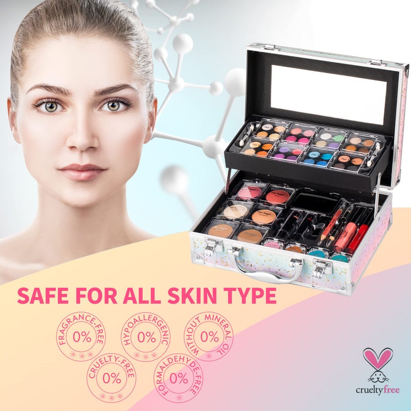 Hot Sugar Makeup Kit for Women Full Kit Teen Girls Starter Cosmetic Gift Set with Beautiful Rainbow Train Case Includes Pigmented Eyeshadow Palette Blush Lipstick Lip Pencil Eye Pencil (Rainbow) - Image 5