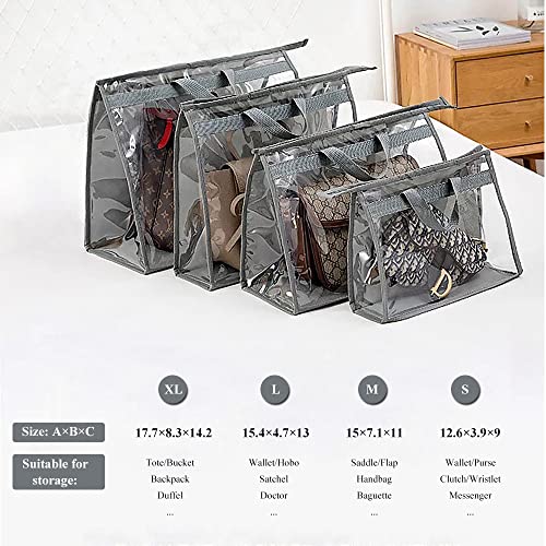 fazhongfa 2PCS Dust Bags for Handbags Clear Purse Storage Organizer Non-Woven Hanging Bag Closet with Zipper and Handle (X-Large, Light Grey) - Image 2