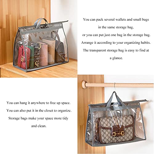 fazhongfa 2PCS Dust Bags for Handbags Clear Purse Storage Organizer Non-Woven Hanging Bag Closet with Zipper and Handle (X-Large, Light Grey) - Image 5