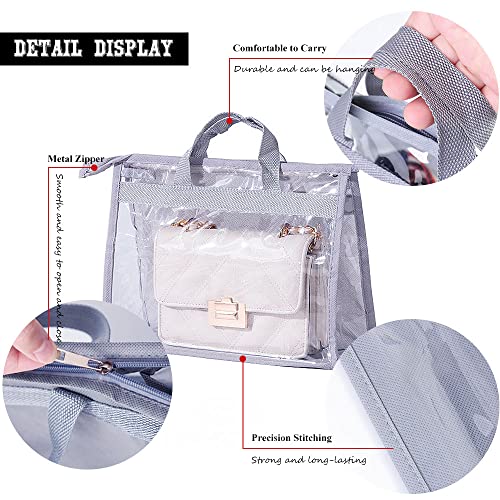 fazhongfa 2PCS Dust Bags for Handbags Clear Purse Storage Organizer Non-Woven Hanging Bag Closet with Zipper and Handle (X-Large, Light Grey) - Image 3
