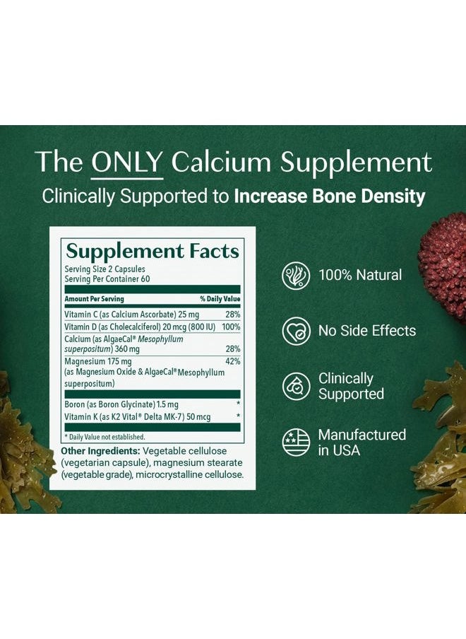 ALGAECAL - Plus - Plant Based Calcium Supplement, Vitamin K2 MK7 (100mg), Vitamin D3 (1600 IU), Magnesium (250mg) & Trace Minerals for Bone Health, 120 Veggie Caps, 3 Month Supply, Made in USA - Image 1